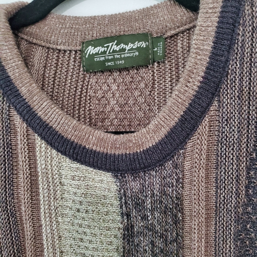 Vintage Large Woven Texture Stripe Cotton Cozy Grandpa Core Oversized Sweater - Picture 3 of 5